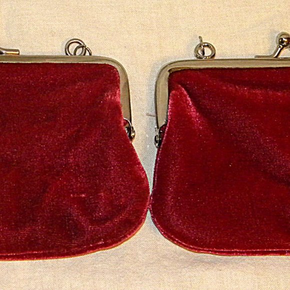2 vintage Coin Purses Red velvet outside, pink satin interior Single snap closur - Picture 1 of 5